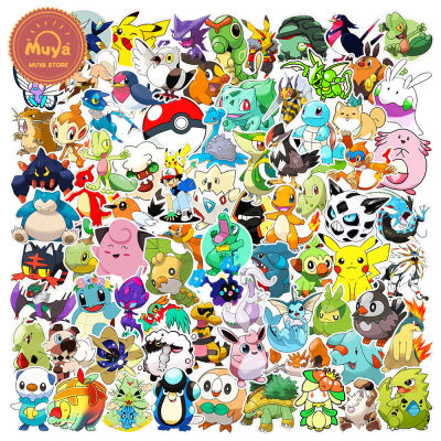 MUYA 100Pcs Pokemon ญี่ปุ่นสติกเกอร์ลายอะนิเมะกันน้ำสติ๊กเกอร์ไวนิลสำหรับ Journal สมุดบันทึกแล็ปท็อป