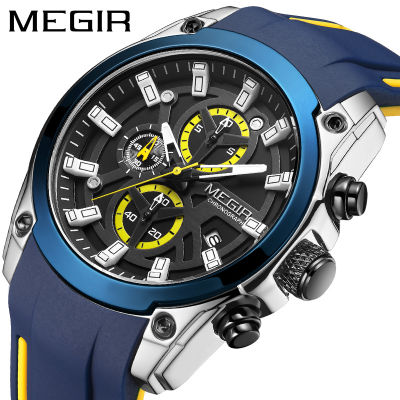 Megir Mens Watch Multifunctional Chronograph Sports Silicone Mens Quartz Sports Watch 2144