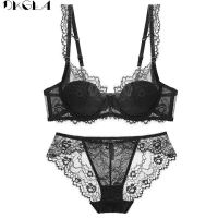 2023 Korean Thin Cotton Brassiere Embroidery Bras Green Underwear Set Sexy D E Cup Plus Size Bra Set Women Lingerie Lace Black