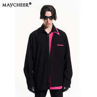 MAYCHEER   ปกเสื้อลายทางด้านนอกแฟชั่นของผู้ชายแขนยาวอเนกประสงค์เสื้อแจ็คเก็ตวรรณกรรมใหม่ฤดูใบไม้ผลิฤดูใบไม้ร่วง