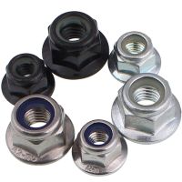 M3 M4 M5 M6 M8 M10 M12 Black Carbon 304 Stainless Steel A2-70 Hex Flange Nylon Insert Lock Nut Self-locking Nylock Locknut Nails Screws Fasteners