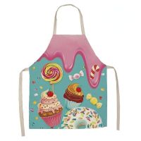 1 Piece Cake Donut Pattern Print Kitchen Apron Womens Sleeveless Linen Kids Apron Cooking Home Cleaning Stain-proof Tool Aprons