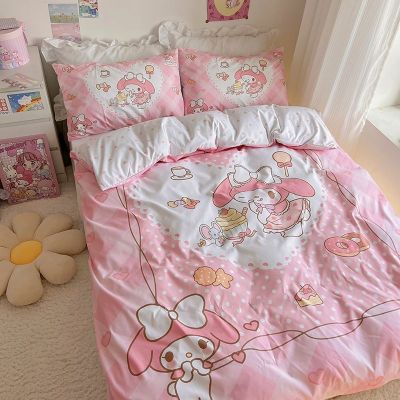 ปลอกหมอนผ้าปูที่นอนลายอบเชยชุดเครื่องนอนน่ารักสำหรับนักเรียน Sanrio Hello Kitty ผ้าคลุมผ้านวมคุโรมิผ้าปูที่นอนลาย My Melody