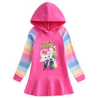 JoJo Siwa เสื้อกันหนาวเด็กผู้หญิง,ชุดกระโปรงมีฮู้ดแขนยาวผ้าฝ้ายสีรุ้งเดรสใหม่มีฮู้ดแบบลำลอง