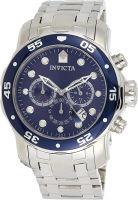 Invicta Mens Pro Diver Quartz Chronograph Watch with Stainless Steel Strap, Silver, 26 Model 0073) Silver-Tone/Blue