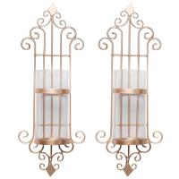 2 Pcs Wall Sconce Candle Holder, Antique-Style Golden Metal Wall Art Decorations for Living Room, Bathroom, Dining Room