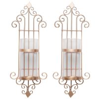 2 Pcs Wall Sconce Candle Holder, Antique-Style Golden Metal Wall Art Decorations for Living Room, Bathroom, Dining Room