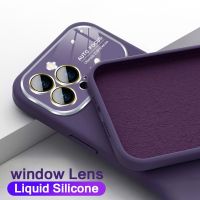 Official Original Window Liquid Silicone Phone Case For iPhone 12 13 14 Pro Max Plus Luxury Shockproof Lens Protector Soft Cover