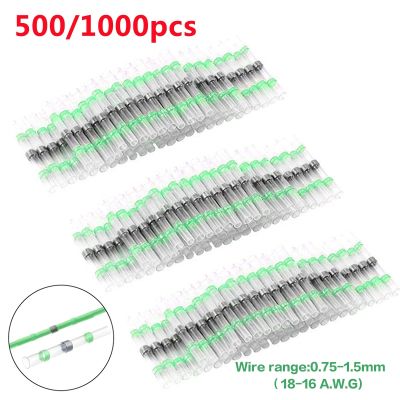 100/1000pcs Green Solder Seal Wire Connectors Waterproof Heat Shrink Butt Connector AWG18-16 Insulated Cable Splice Terminals