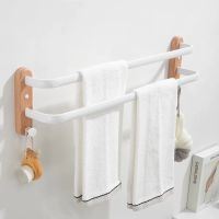 Wood Bathroom Towel Bar Wall Mounted Toilet Towel Rack White Towel Holder Whie Hook 40-50cm Towel Bar Rail Bathroom Accessories