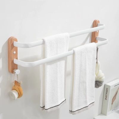Wood Bathroom Towel Bar Wall Mounted Toilet Towel Rack White Towel Holder Whie Hook 40-50cm Towel Bar Rail Bathroom Accessories