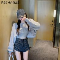 Matakawa Autumn Sweatshirts Korean Fashion O Neck Long Sleeve High Street Short Pullovers Solid Loose All-match Sweatshirt