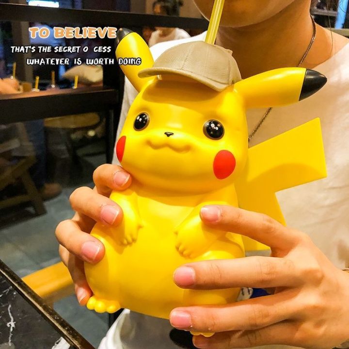 คาวาอิ-pikachu-นักสืบโปเกมอนภาพอนิเมะแก้วแบบมีหลอดของขวัญเด็กน่ารัก