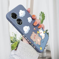 เคส PMP เคส Hp สำหรับ OPPO A78 4G A78 4G เคสโทรศัพท์ลายการ์ตูนหมีและกระต่ายปลอกซิลิโคนน้ำรูปแบบขอบสี่เหลี่ยมเคสป้องกันกล้องคลุมทั้งหมด