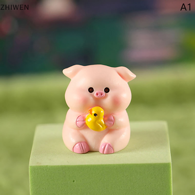 ZHIWEN โมเดลสัตว์ตุ๊กตาหมูน่ารักขนาดเล็กมอสอุปกรณ์ประดับตกแต่งภูตประจำสวนขนาดเล็กตกแต่งบ้านภูมิทัศน์ขนาดเล็ก