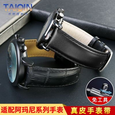 Suitable for Armani Black Warrior AR60007/60008/1981 Mechanical Watch Strap Mens Leather 22 23mm