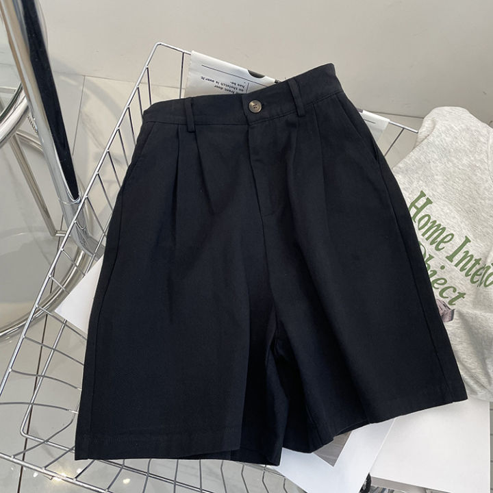 retro-casual-cargo-shorts-womens-summer-korean-style-loose-slimming-high-waist-a-line-wide-leg-culottes-cropped-pants