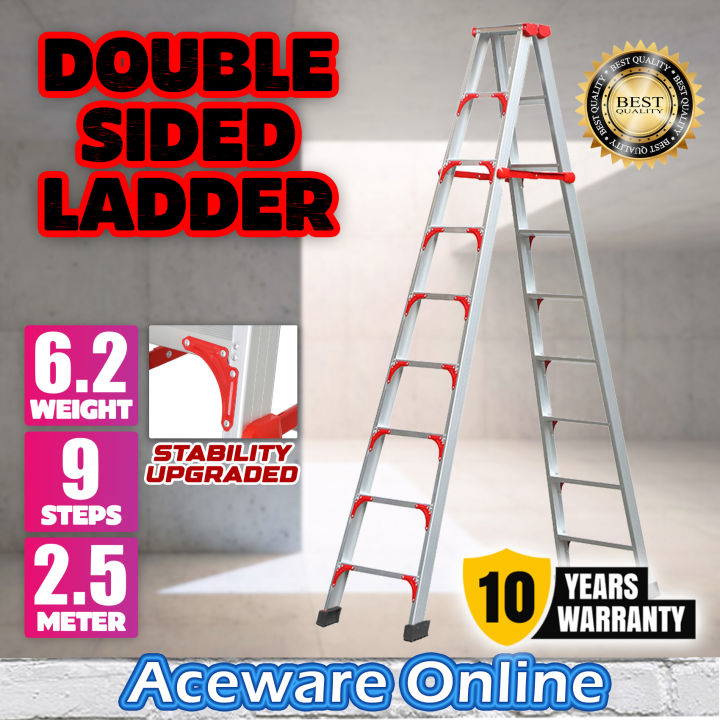9 Step Ladderman Heavy Duty Aluminium Double Sided Ladder Multi Purpose Ladder Foldable Tangga