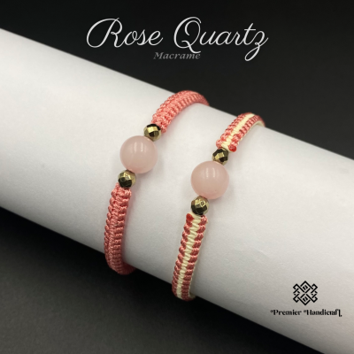 Rose Quartz Macrame สร้อยข้อมือหินนำโชคเชือกถัก กำไลข้อมือหินนำโชคเชือกถัก "เมตตา เห็นอกเห็นใจ ให้อภัย" Handmade Stone Bracelet เชือกถักข้อมือหินมงคล