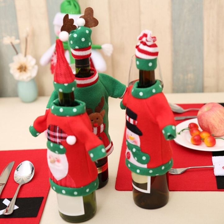 ฝาครอบหมวกขวดไวน์คริสต์มาสตกแต่งเสื้อกันหนาวแบบถักซานตาคลอสถุงขวดไวน์ของขวัญโปรดปรานปาร์ตี้คริสต์มาส-jpz3824เครื่องมือบาร์ไวน์