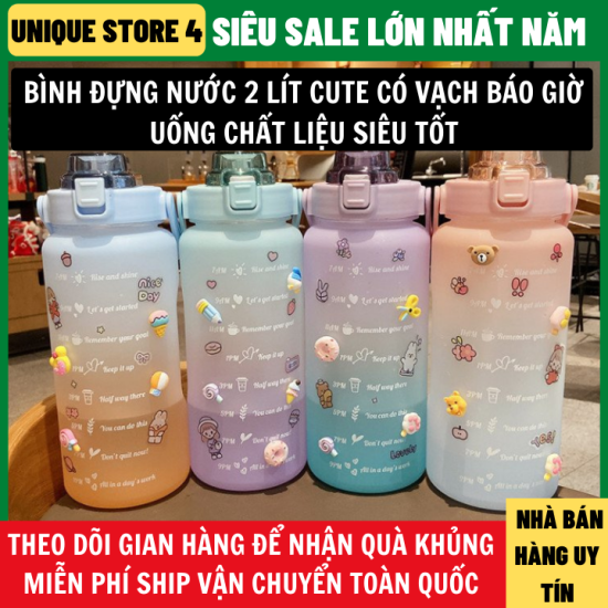 Bình nước 2lít có vạch báo giờ uống nước tiện lợi chất liệu tốt - ảnh sản phẩm 1