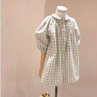 Korean childrens clothing 2021 summer new girls baby girls cotton Plaid Lapel shirt dress girls dresses  by Hs2023