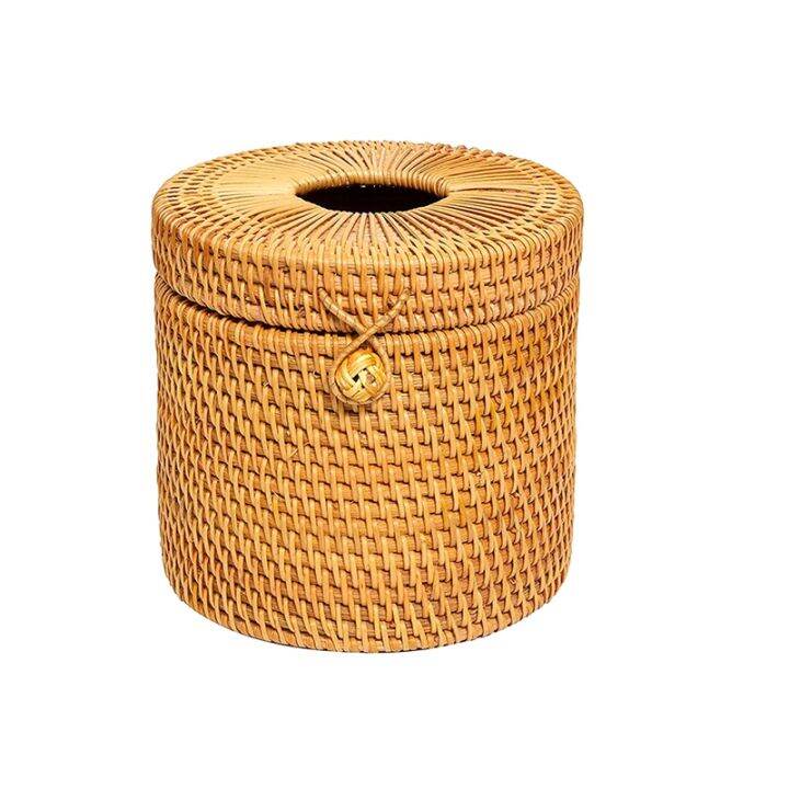 Rattan Tissue Box Toilet Paper Cover Wicker Decorative Holders with Lid