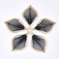 Cotton Thread Woven Pendants with Alloy Findings Leaf Golden Black 43x26.5x2mm Hole: 1.8mm