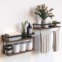 【HOT】❆☎  1 Pcs Tier Wall Floating Shelveth Wood Frame Rack for Bathroom with Tissue   Bar