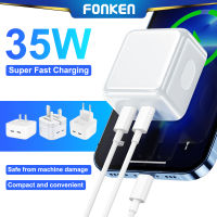 FONKEN 35W Uk/us/eu Charger 2-Port Quick Charge Type C PD Fast Charger แบบพกพา Travel Wall USB C Charger สำหรับ I-Phone 14 13 12 Pro Max