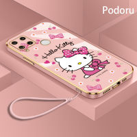 เคส OPPO Realme เรียบง่ายสุดหรูชุบทอง C15เคสโทรศัพท์ Hello Kitty เคสซิลิโคน TPU นิ่ม