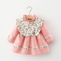 2021 Autumn Baby Girls Long Sleeve O Neck Princess Party Pleated Dress + Floral Print Vest Waistcoat 2Pcs Clothes Vestidos