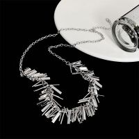 Niche light luxury tassel sequined silver pine leaf necklace fashionable high-end temperament exaggerated short clavicle chain necklace