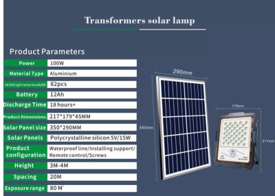 ไฟLED ไฟถนนโซล่าเซลล์ SolarLight ไฟโซล่าเซลล์ โคมไฟถนน แอลอีดี สปอร์ตไลท์ โซล่าเซลล์ กันน้ำ สปอตไลท์ พลังงานแสงอาทิตย์ Solarcell 100W