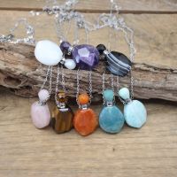 【YF】✣☫❂  Faceted Quartzs Vial Pendant Necklace Tiger eye Amethysts Agates Amazonite Jades Perfume Bottle Charms QC1058