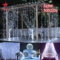 3x3M 300LEDs Curtain Icicle String Light with Tail Plug for Christmas Outdoor Decoration EU Plug 220V