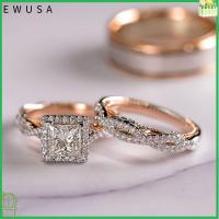 แหวน EWUSA เครื่องประดับอัญมณีสวมแหวนทองคำแต่งงานดอกกุหลาบประดับบ้านแหวนหมั้นแหวนเพชร