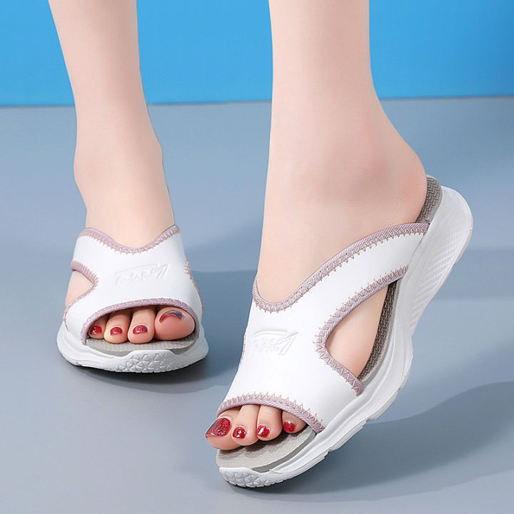 รองเท้าแตะชายหาดตาข่ายฤดูร้อนของผู้หญิงรองเท้าแตะแบบเปิดเหล็กงอลำลองเปลี่ยนสีพื้นรองเท้ารองเท้าระบายอากาศนุ่มใส่อยู่บ้านถุงเท้ารองเท้าผู้ชายสำหรับผู้หญิงที่มีพื้นรองเท้า-sandal-empuk-มากสำหรับผู้หญิง