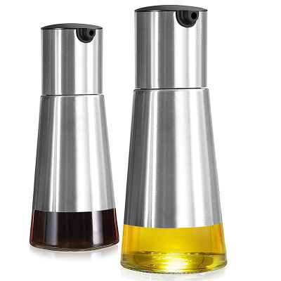 Olive Oil and Vinegar Dispenser Set, 2 Pack Olive Oil Dispenser Cruet with Elegant Glass Bottle and Drip Free Design