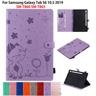 สำหรับ Samsung Galaxy Tab S6 10.5 2019กรณี SM-T860 SM-T865 T860 T865แท็บเล็ต Cat Bee Embossed ฝาครอบปลอก