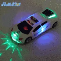 HelloKimi รถของเล่นไฟฟ้า360 ° หมุนรถตำรวจยานพาหนะที่มีไฟ LED เพลงเต้นรำเสียรูปหมุนรถอัตโนมัติยกประตูสากลรถตำรวจการศึกษาของเล่นของขวัญสำหรับเด็ก