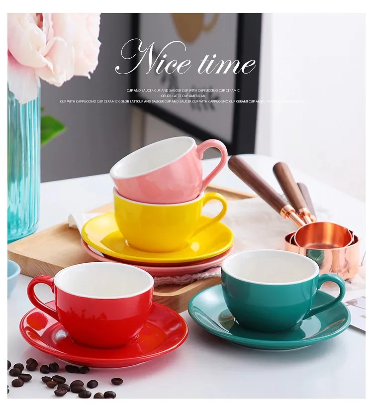 220ml high-grade ceramic coffee cups Coffee cup set Simple European style  Mug Cappuccino flower cups Latte