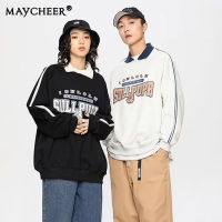 MAYCHEER   เสื้อยืดเสื้อกันหนาวแขนยาวคอปกสำหรับผู้ชายและผู้หญิงเสื้อสเวตเชิ้ตเสื้อผ้าลำลองอินเทรนด์เสื้อกันหนาวฤดูใบไม้ร่วงฤดูใบไม้ผลิ