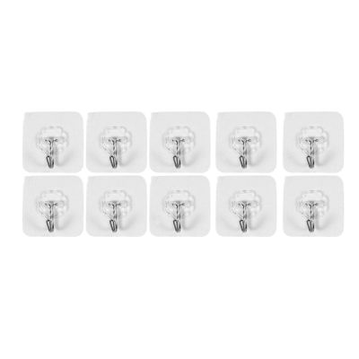 10 Packs Reusable Adhesive Hooks,Transparent Heavy Duty Wall Hooks with No Scratch, Waterproof and Oilproof for Bathroom, Bedroom, Kitchen, Refrigerator Door, Wall and Ceiling