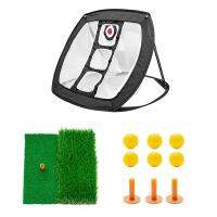 Golf practice net training net chipping net swing mat set with 6 balls 3 rubber tee