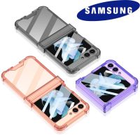 Samsung Galaxy Z Flip 5 5G เคสโทรศัพท์โปร่งใสมาพร้อมกับกระจกเทมเปอร์ Z Flip5เคสป้องกันรวมทุกอย่างพร้อมที่ป้องกันบานพับฝาครอบกันกระแทก4มุมพิเศษ-6สี