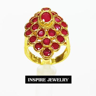 Inspire Jewelry ,แหวนพลอยทับทิมชาตั้ม งานปราณีต   ตัวเรือน หุ้มทองแท้ 100% 24K  สวยหรู  พร้อมถุงกำมะหยี่ สำหรับการแต่งกายชุดไทย ชุดประจำชาติ บุพเพสันนิวาส การะเกตุ ชุดที่ต้องการความหรูหรา ดูมีเสน่ห์ แสดงความเป็นไทย งานอนุรักษ์ไทย