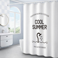 [COD] Tropical Plant Leaves Cactus Pink Flamingo Elk Cool Summer Water Droplets Letter Printing Pattern Thick Polyester Shower Curtain Black White Grey Blue Mosaic Plaid Lattices Grid Cube Bathroom Waterproof Mildew ม่านอาบน้ำพร้อมแหวนตะขอ1