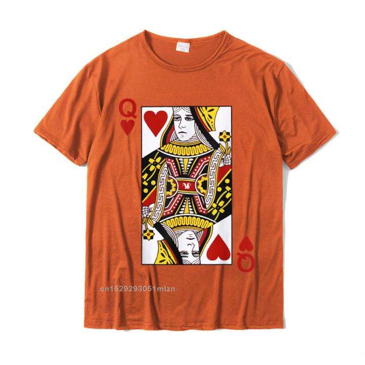 Queen Of Hearts Blackjack การ์ดโป๊กเกอร์21 Q คู่จับคู่เสื้อยืดผู้ชาย
