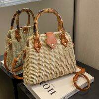 Summer Straw Basket Bags for Women 2023 Bamboo Handle Rattan Bag Handbags Beach Shoulder Crossbody Bag Travel Woven Bags Bohemia